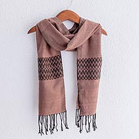 Cotton blend scarf, 'Rosewood Mountain'