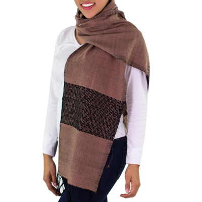 Cotton blend scarf, 'Rosewood Mountain' - Collectible Women's Geometric Blend Scarf