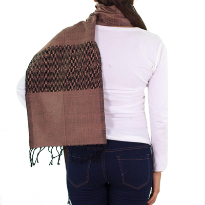 Cotton blend scarf, 'Rosewood Mountain' - Collectible Women's Geometric Blend Scarf