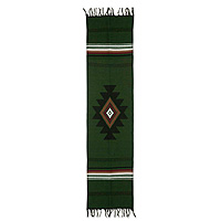 Cotton table runner, 'Green Totonicapan Sun' - Hand Crafted Cotton Table Runner