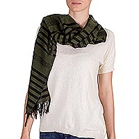 Cotton scarf, 'Jade Totonicapan Diamonds' - Cotton scarf