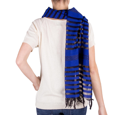 Bufanda de algodón - Pañuelo de rayas de algodón geométrico hecho a mano