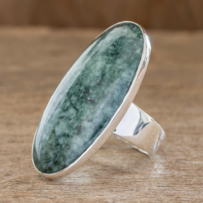 Jade cocktail ring, 'Sixth Star' - Sterling Silver Jade Cocktail Ring