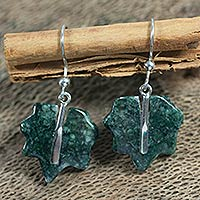 Jade dangle earrings, 'Maya Maple Leaf' - Jade dangle earrings