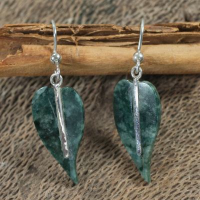 Jade earrings, 'Maya Anthurium Leaf' - Jade earrings