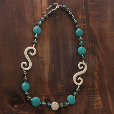 Ceramic beaded necklace, 'Azacualpa Life' - Ceramic beaded necklace