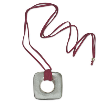 Modern Pewter Leather Pendant Necklace from Central America