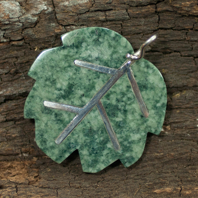 Jade pendant, 'Maya Poplar Leaf in Light Green' - Jade Pendant Artisan Crafted Jewelry