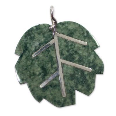 Jade pendant, 'Maya Poplar Leaf in Light Green' - Jade Pendant Artisan Crafted Jewelry