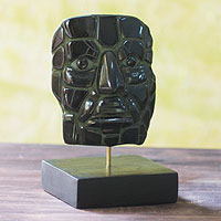 Jade mask, 'Maya Lord of Calakmul' - Fair Trade Maya Mask from Guatemala