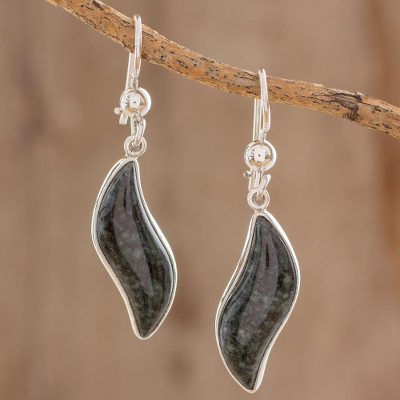 Dark green jade dangle earrings, 'Floating in the Breeze' - Dark green jade dangle earrings