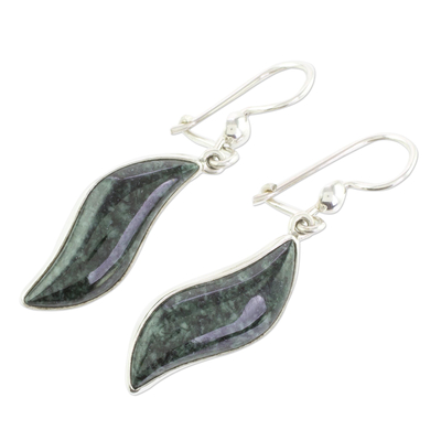 Dark green jade dangle earrings, 'Floating in the Breeze' - Dark green jade dangle earrings