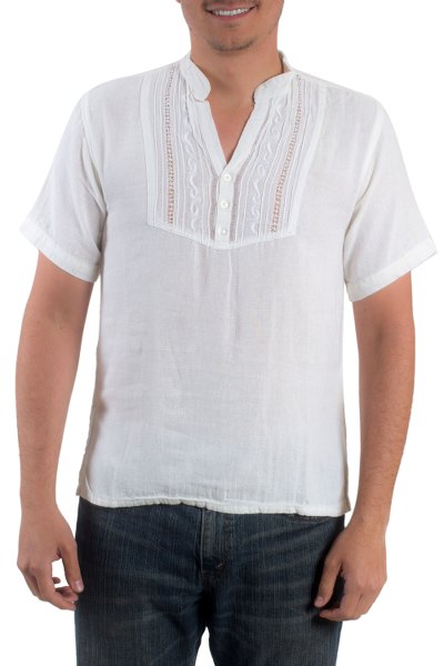 Men's cotton tunic, 'Soyapango Style' - Men's Henley Cotton Tunic from El Salvador