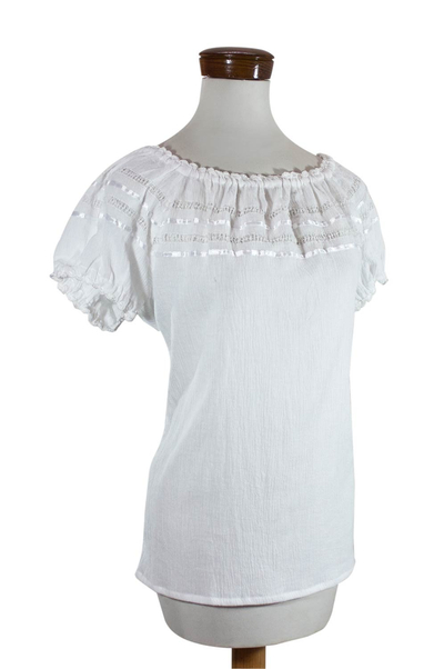 Cotton blouse, 'Country Girl' - Handcrafted Cotton Peasant Style Blouse