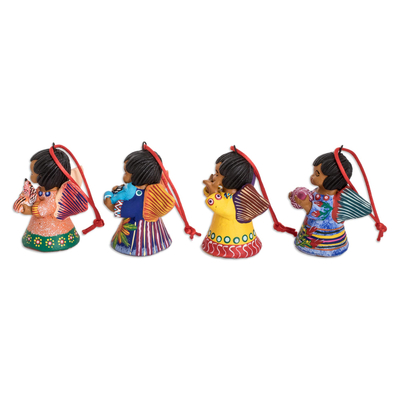 Ceramic ornaments, 'Angels of the Flowers' (set of 4) - Ceramic ornaments (Set of 4)