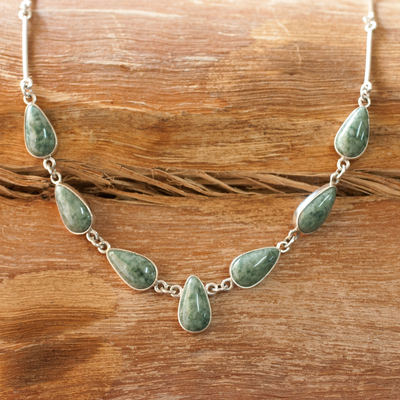 Jade pendant necklace, 'Pale Green Tears' - Handcrafted Modern Sterling Silver Pendant Jade Necklace