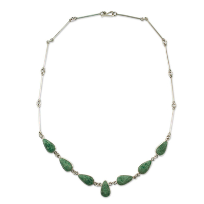 Jade pendant necklace, 'Pale Green Tears' - Handcrafted Modern Sterling Silver Pendant Jade Necklace