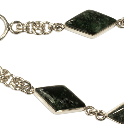 Jade link bracelet, 'Dark Forest Diamonds' - Jade link bracelet