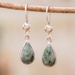 Jade dangle earrings, 'Pale Green Tears' - Fair Trade Sterling Silver Dangle Jade Earrings