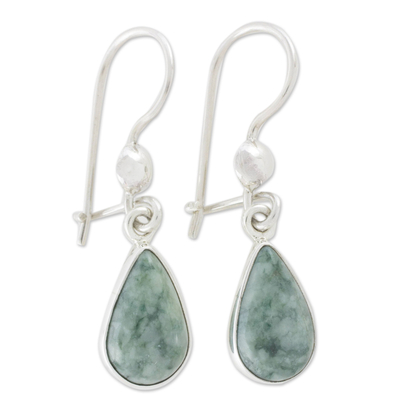 Jade dangle earrings, 'Pale Green Tears' - Fair Trade Sterling Silver Dangle Jade Earrings