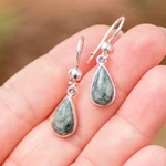 Jade dangle earrings, 'Pale Green Tears' - Fair Trade Sterling Silver Dangle Jade Earrings