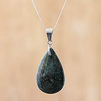 Jade pendant necklace, 'Dark Forest Tears' - Guatamalan Jade Necklace