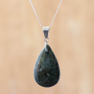 Jade pendant necklace, 'Dark Forest Tears' - Jade pendant necklace