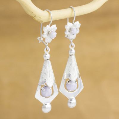 Lilac jade flower earrings, 'Quetzaltenango Blossoms' - Lilac jade flower earrings
