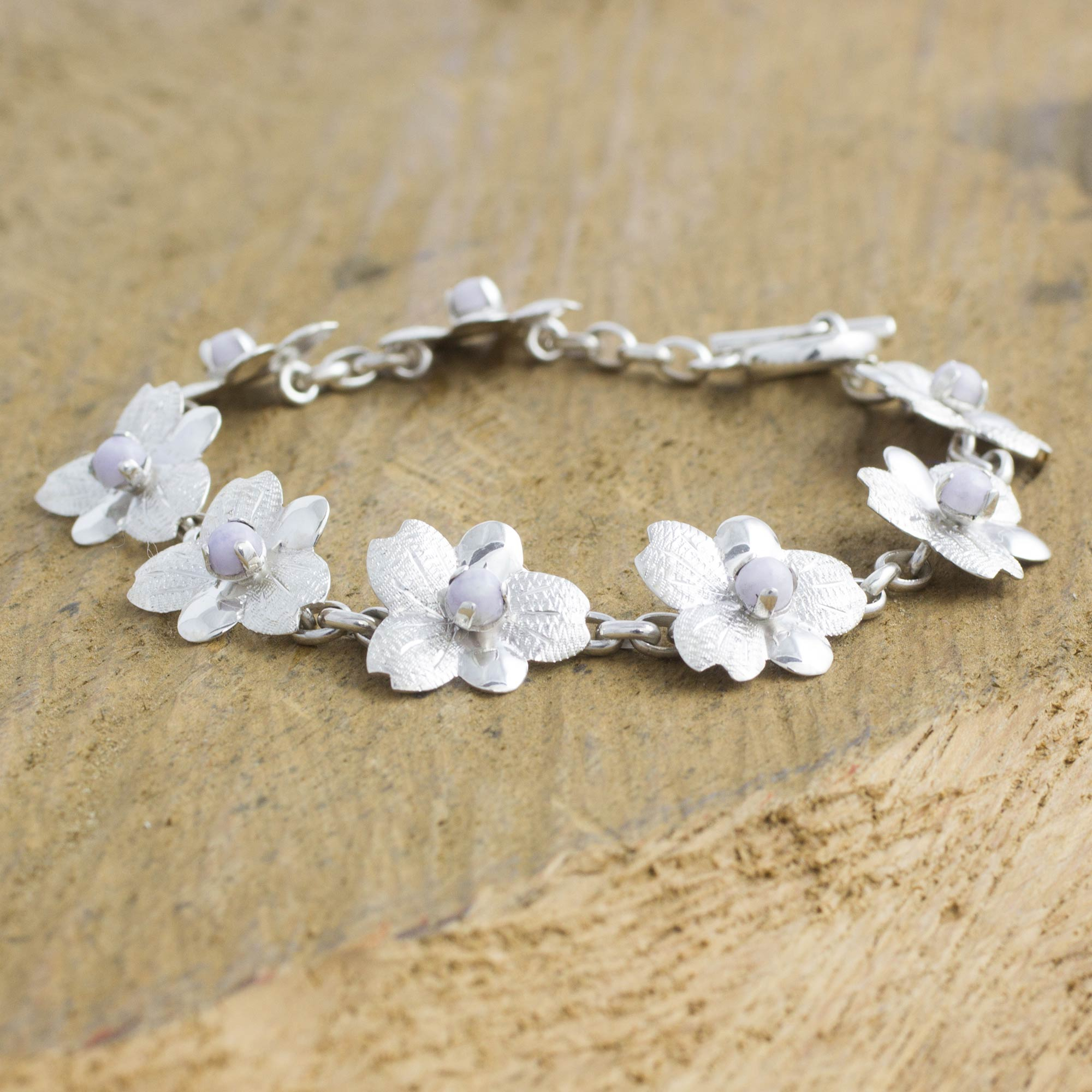 Lilac Jade Flower Bracelet Quetzaltenango Blossoms Novica