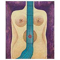 'guitarra' - pintura acrílica surrealista de instrumentos musicales