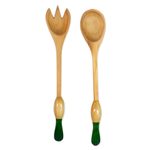 Wood salad serving set, 'Green Onion' (pair) - Wood Salad Serving Set