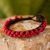 Leather and wood wristband bracelet, 'Crimson Mantra' - Handmade Guatemalan Leather Bracelet with Red Wood Beads thumbail