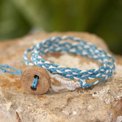 Cotton wrap bracelet, 'Peace' - Central American Turquoise Cotton Wrap Bracelet