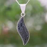 Dark green jade pendant necklace, 'Floating in the Breeze' - Central American Asymmetrical Jade Necklace