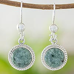 Hand Made Sterling Silver Dangle Jade Earrings, 'Mixco Moon'