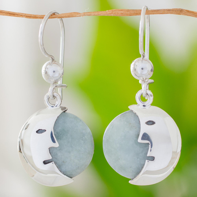 Jade dangle earrings, 'Face of the Moon' - Jade dangle earrings