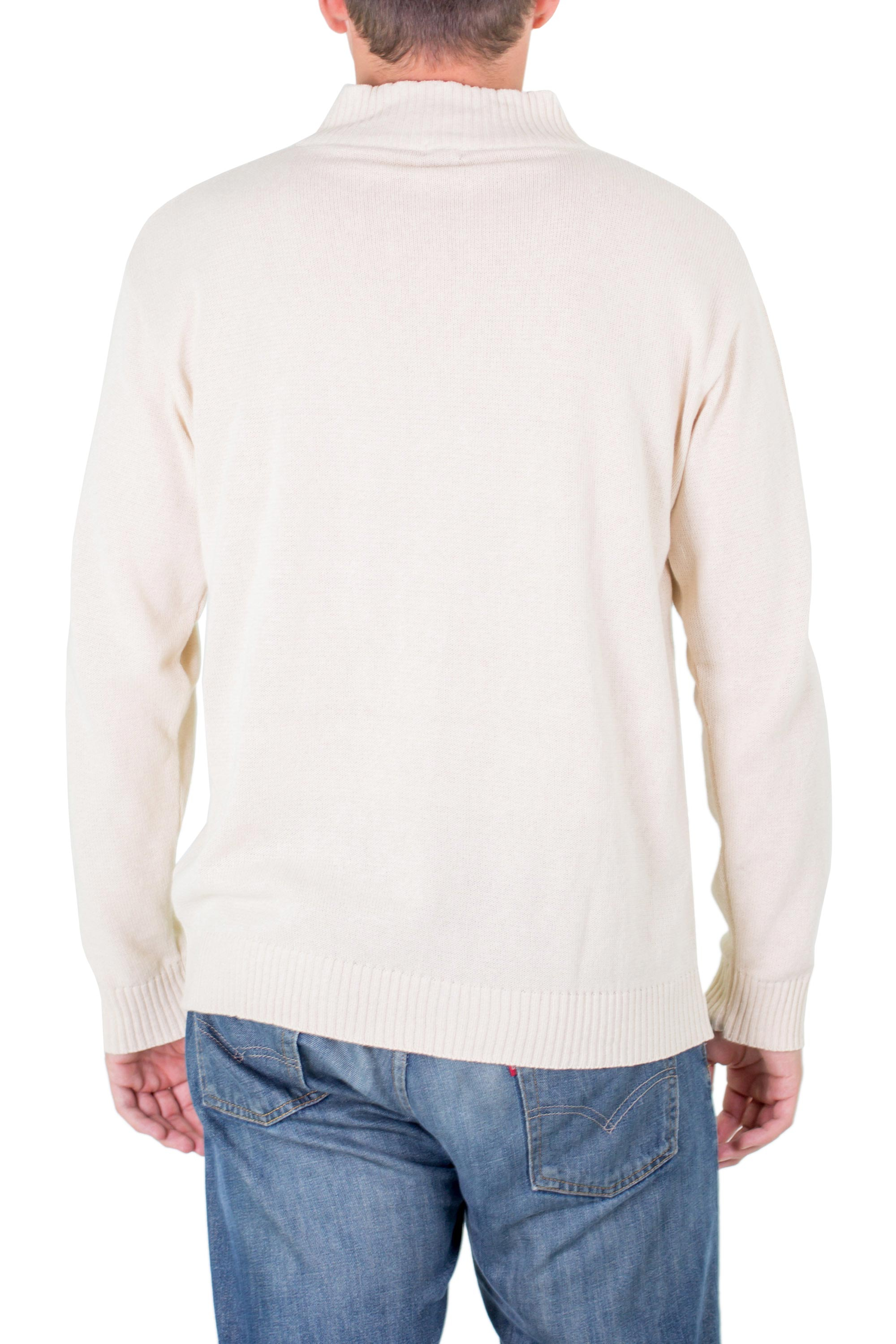 Men's cotton sweater - Ivory Comfort | NOVICA