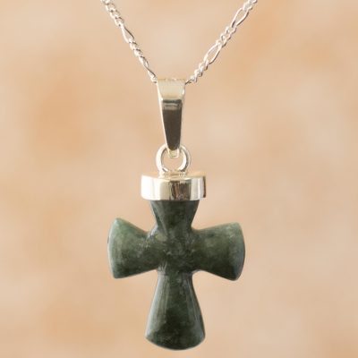 Jade cross necklace, 'Immortal Hope' - Handcrafted Jade Cross Necklace