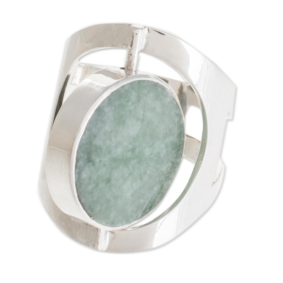 Reversible jade cocktail ring, 'Dual Spirit' - Handmade Modern Reversible Jade Cocktail Ring