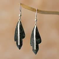 Jade dangle earrings, 'Philodendron in Dark Green' - Jade dangle earrings