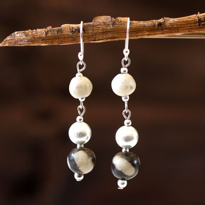 Ceramic dangle earrings, 'Azacualpa Ivory' - Ceramic dangle earrings