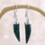Jade dangle earrings, 'Forest Cat' - Artisan Crafted Sterling Silver Dark Green Jade Earrings thumbail