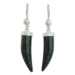 Jade dangle earrings, 'Forest Cat' - Artisan Crafted Sterling Silver Dark Green Jade Earrings
