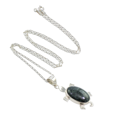 Jade pendant necklace, 'Dark Marine Turtle' - Jade Pendant Necklace