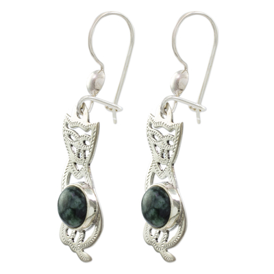 Jade dangle earrings, 'Mystic Green Cats' - Jade dangle earrings