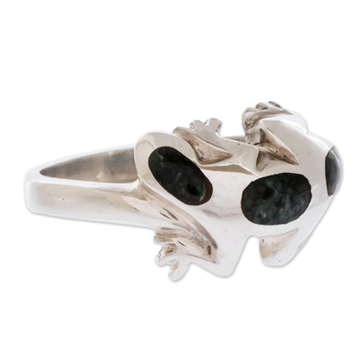Jade ring, 'Scurrying Lizard' - Women's Jade Ring Sterling Silver Artisan Jewelry