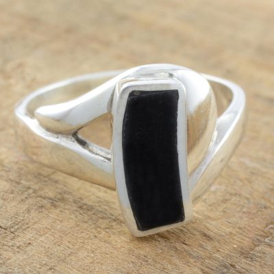 Jade cocktail ring, 'Nocturnal Elegance' - Black Jade on Sterling Silver Cocktail Ring from Guatemala