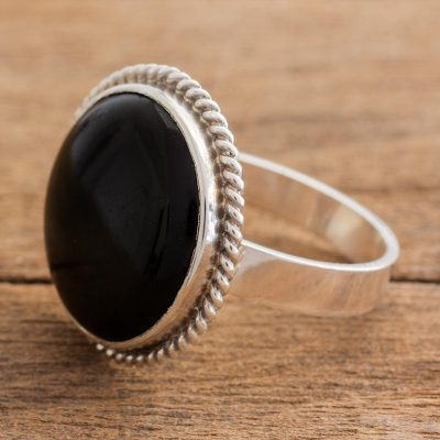 Black jade cocktail ring, 'Mystery of the Night' - Hand Crafted Black Jade Ring