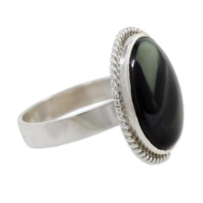 Black jade cocktail ring, 'Mystery of the Night' - Hand Crafted Black Jade Ring