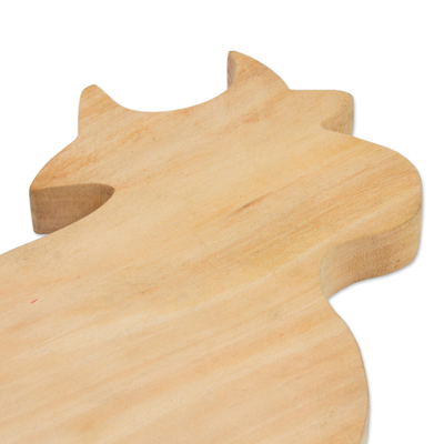 Wood cutting board, 'Happy Cow' - Hand Carved Wood Cutting Board